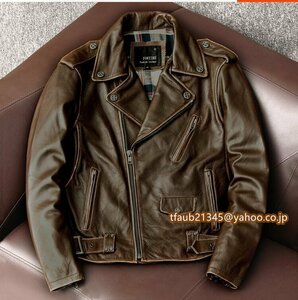 ライダースジャケット レザージャケット 牛革 バイクジャケット ハレー　vintage　本革 革ジャン メンズファッション Ｓ～4ＸＬコーヒー色