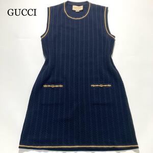 【現行☆未使用級】GUCCI ミニワンピース ニット マーモント ネイビー M