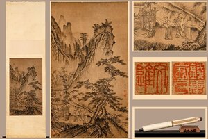 【善古堂】某有名オークション買入「戴進書」中国明時代宮廷画家 紙本【三顧の礼図・立軸】肉筆保証 巻き物 中国畫 中国書道1222-XC9