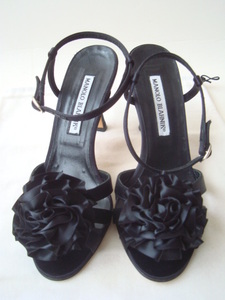 MANOLO BLAHNIK ブラックサテンサンダル size351/2 マノロブラニク