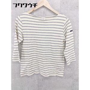 ◇ NIMES ニーム ボーダー 七分袖 Tシャツ カットソー 2 アイボリー グレー * 1002799870849