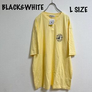 新品　タグ付　BLACK&WHITE ブラックアンドホワイト　半袖 Tシャツ　メンズ　Lサイズ　イエロー　プリントTシャツ