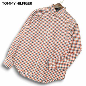 TOMMY HILFIGER トミーヒルフィガー 通年 ロゴ刺繍★ 長袖 ボタンダウン チェック シャツ Sz.S　メンズ　A4T09100_8#C