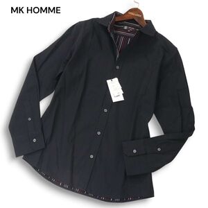 【新品 未使用】 MK HOMME ミッシェルクラン オム 通年★ 裏地ストライプ 長袖 シャツ Sz.48 メンズ 黒　I4T04199_C#C