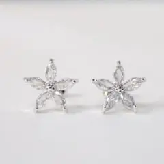 クリア 花 ジルコニア調 シンプル シルバー ピアス