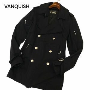 VANQUISH ヴァンキッシュ 通年 金ボタン★ベルト付き トレンチコート Sz.44　メンズ 黒　C4T02956_3#O