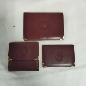 61003 カルティエ Cartier ボルドー コインケース 財布 レザー カードケース 二つ折り ウォレット がま口 3点セット パスケース