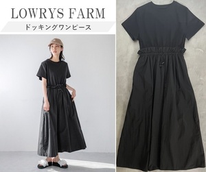 LOWRYS FARM ローリーズファーム 24SS ドッキングワンピース 抜け感あるシルエット ウエストドロスト仕様 シルエット変化も◎ ポケ付 BLK F