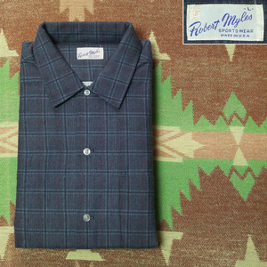 デッドストック 【Robert Myles】 60s Print Flannel Shirt / 60年代 フランネル シャツ オープンカラー グレンチェック ビンテージ 50s70s