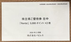 パピレス 株主優待 Renta! コード通知 10000ポイント（5000ポイント2枚）