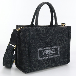 中古ヴェルサーチGIANNI VERSACE バロッコ アテナ スモール トートバッグ ジャガード 1011564 ブラック系 ランク：AB us-2 2WAY