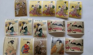 昭和20昭和20・30年代　浮世絵切手・8種14枚・未使用