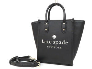 24396 新品同様 極美品 kate spade ケイトスペード ELLA エラ ロゴプリント レザー 2WAY ミニ ハンドバッグ ショルダーバッグ 舟形 鞄 黒