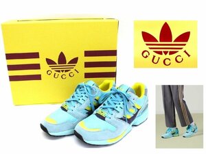 15万新品◆8=26.5cm程度◆GUCCI×adidasコラボ スエード×テキスタイルロートップスニーカー GG淡青マルチカラー『TORSION ZX8000』1円