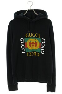 グッチ GUCCI 454585 X5J57 サイズ:S ヴィンテージ加工オールドロゴプリントプルオーバーパーカー 中古 OM10