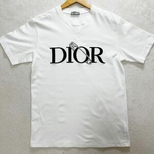 【美品・名作コラボ】 DIOR HOMME ディオールオム ジュディブレイム コラボ メンズ 半袖 Tシャツ ロゴ 刺繍 M相当 ホワイト 安全ピン 