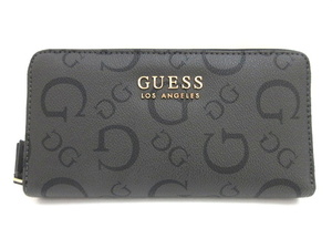 未使用品 ゲス GUESS ラウンドファスナー長財布　ラージ ジップ アラウンド ウォレット ブラック系 総柄 黒 グレー系