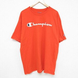 XL/古着 チャンピオン Champion 半袖 ブランド Tシャツ メンズ ビッグロゴ 大きいサイズ コットン クルーネック オレンジ 24