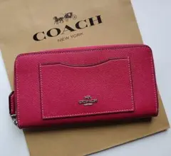 【新品】COACH　コーチ　長財布　ラウンドジップ 　ピンク　レッド