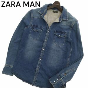 ZARA MAN ザラ マン 通年 USED加工★ 長袖 ストレッチ ウエスタン スウェット デニム シャツ Sz.M　メンズ　C4T02122_3#C