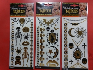 【送料無料】ハロウィン メタリックタトゥーシール　10～11PCSが３枚セット metallic tattoos【送料無料】