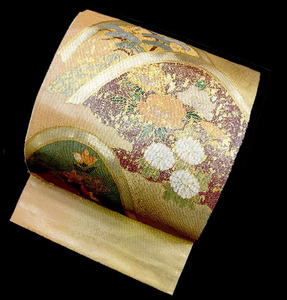 ■5923■　螺鈿加工　漆箔　高級袋帯　花木文様　美品