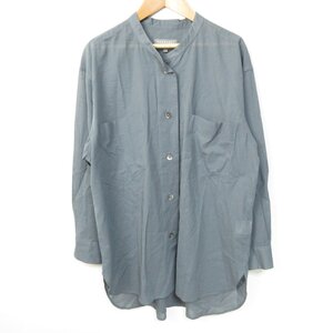 ほぼ美品 24SS MARGARET HOWELL マーガレットハウエル COTTON VOILE 長袖 バンドカラー ブラウス ロングシャツ 1 ブルーグレー ◆