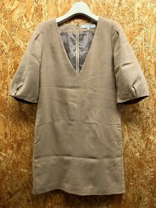 ビューティーアンドユース UNITED ARROWS BEAUTY＆YOUTH ワンピース Vフロント 裏地付き 半袖 ウール100% M キャメルブラウン レディース