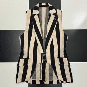 【457】 変形 vivienne westwood man ストライプ 柄 リネン ベスト 44 ヴィヴィアンウエストウッド マン stripe vest