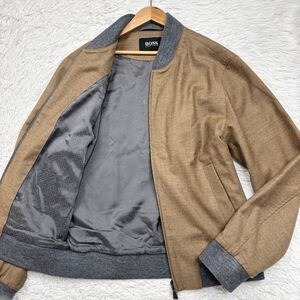 【美品Lサイズ!!!】HUGO BOSS ヒューゴボス 現行 MA-1型 ジャケット ブルゾン ウール ダブルジップ ITALIAN FABRIC SLIM FIT ブラウン 