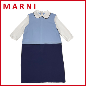 新品マルニ 　七分袖　シルクワンピース　ブルー　#40　MARNI★