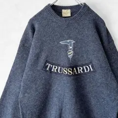 美品 TRUSSARDI トラサルディ 刺繍ロゴ ウール ニット セーター