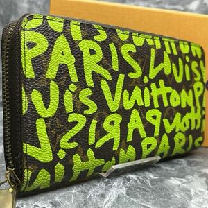 【美品 限定品】ルイヴィトン LOUIS VUITTON ジッピーウォレット 長財布 モノグラム グラフィティ スティーブン スプラウス 緑 M93712