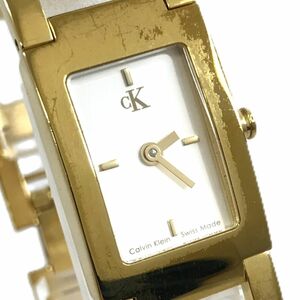 美品 Calvin Klein カルバンクライン CK 腕時計 K4212 クオーツ アナログ レクタンギュラー シルバー ゴールド 電池交換済み 動作OK