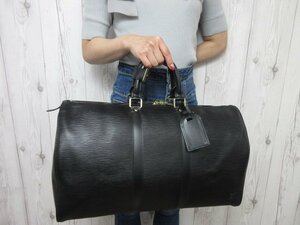 極美品 LOUIS VUITTON ルイヴィトン エピ キーポル45 ノワール ボストンバッグ バッグ M59152 レザー黒メンズ66367