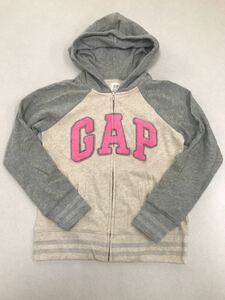 ★GAP★新品★ロゴパーカー★140★グレーＸベージュ★ジップアップ★ロゴはかわいいＰＩＮＫ★5-3