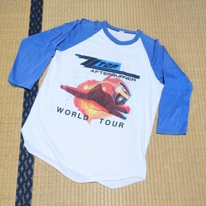 激レア ヴィンテージ 80S ZZTOP 染み込み 7分袖 Tシャツ 白黒 ロック　タグ付 Ｔシャツ　バンT　バンドTシャツ 七分袖　古着