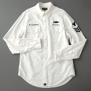 ラルフローレンPOLO JEANS COMPANY オックスフォード ミリタリーシャツ ロゴ刺繍 ホワイト(M)