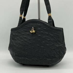 【美品】HAMANO 濱野皮革工藝 ハマノ Ostrich オーストリッチ ダチョウ 鴕鳥 ハンドバッグ フォーマル 冠婚葬祭 ブラック AG750727B