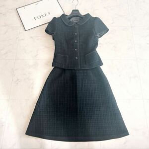 極美品★フォクシー FOXEY BOUTIQUE★ツイードセットアップ French chic Tweed★サクセススーツ★セレモニー★size38★34493 ★濃紺