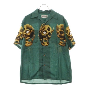 WACKO MARIA ワコマリア 21SS 56 TATTOO STUDIO HAWAIIAN SHIRT スカルプリント オープンカラーシャツ 開襟半袖シャツ グリーン