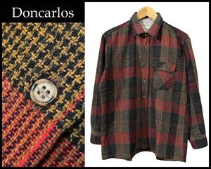 送料無料 G② 古着屋購入 風合い抜群 Doncarlos ドンカルロス 長袖 チェック 片胸 フラップ ポケット 薄手 ウール シャツ 