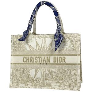 クリスチャンディオール Christian Dior ブック トートバッグ ミディアム キャンバス アイボリー レディース 中古