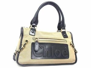 1円 ■美品■ Chloe クロエ ハーレー キャンバス×レザー ハンドバッグ トート ショルダー レディース ベージュ系×ブラック系 AZ5612