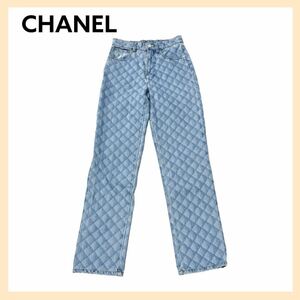 高級 CHANEL シャネル 22B P73394V65021 COCO ココボタン マトラッセ デニムパンツ ジーンズ レディース