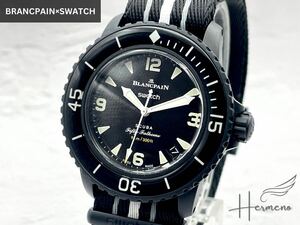 1円スタート！ほぼ未使用◆Blancpain X Swatch ブラック SO35B400ブランパン スウォッチ OCEAN OF STORMS 腕時計 自動巻 稼働 黒