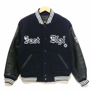 ◎JUST BIGI ジャストビギ 袖革スタジャン Mサイズ ネイビー×ブラック ウール×レザー 本革 牛革 ワッペン ジャケット メンズ ON5229