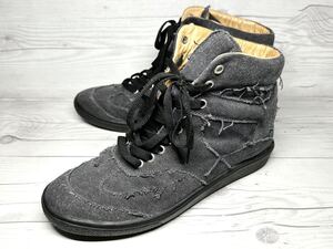 【即決】Maison Margiela MM6 24.5cm メゾンマルジェラ メンズ 40 ブラック 黒 スニーカー レザー くつ オシャレ デニム ダメージ加工