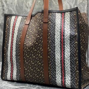 【現行/美品】BURBERRY バーバリー TBモノグラム メンズ トートバッグ ビジネスバッグ ブリーフケース 肩掛け PVC×レザー A4可 大容量