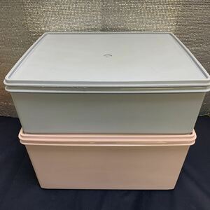 ★大阪堺市/引き取り可★③タッパーウェア 2点セット 大型 BOX ストッカー レトロ 重ね置き 収納 保管 約37.5cm×48cm ケース 小物入れ★